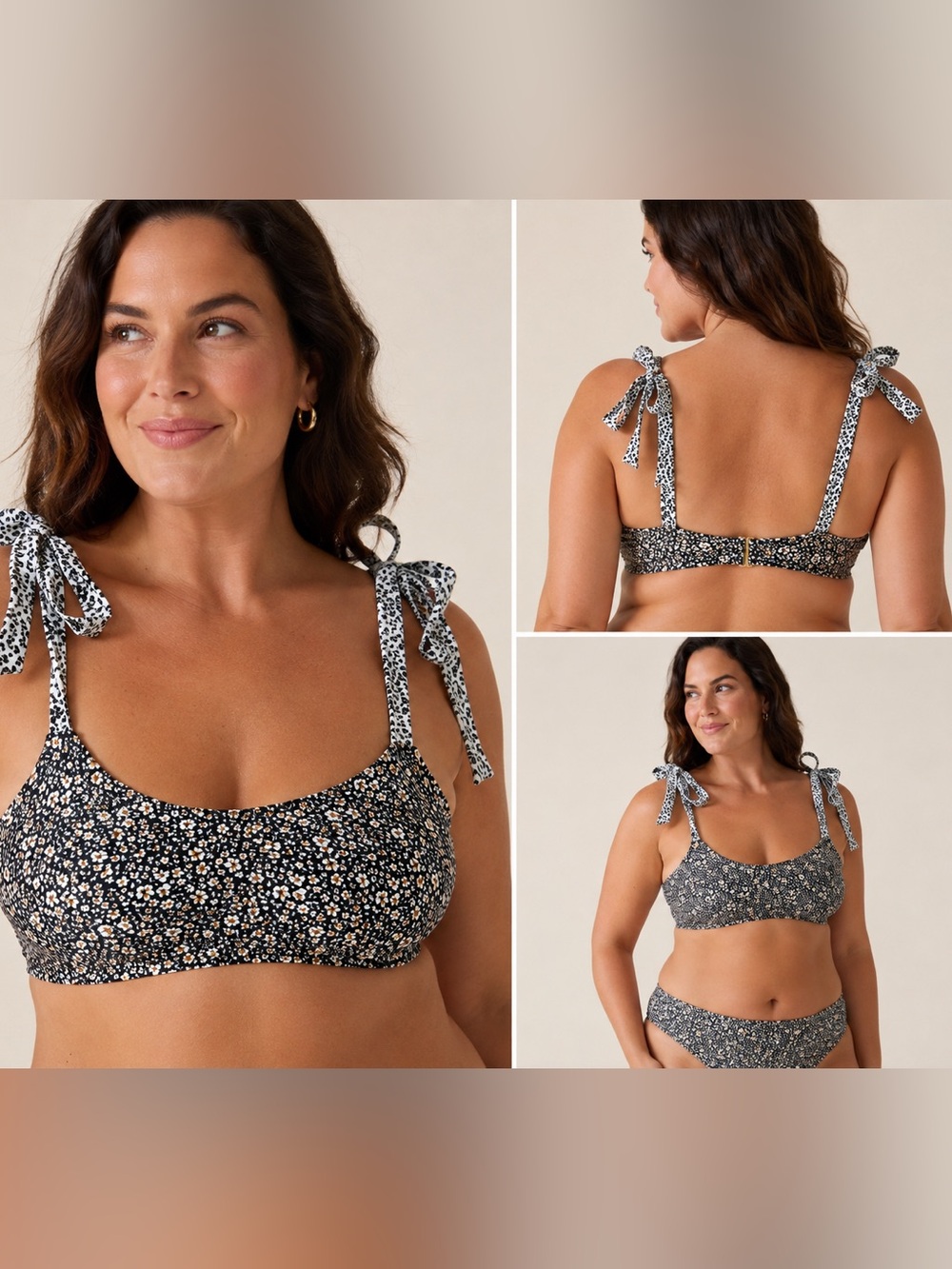 Summersalt The Tie Marina Bikini Top – Black Ditsy Floral – Size 18 – NWT